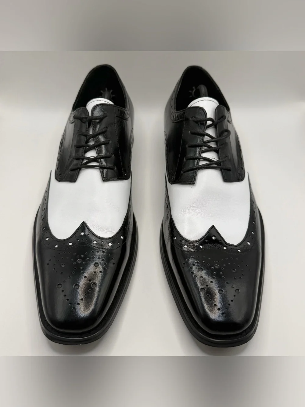 Stacy Adams Black and White Two-Tone Wingtip Oxfords